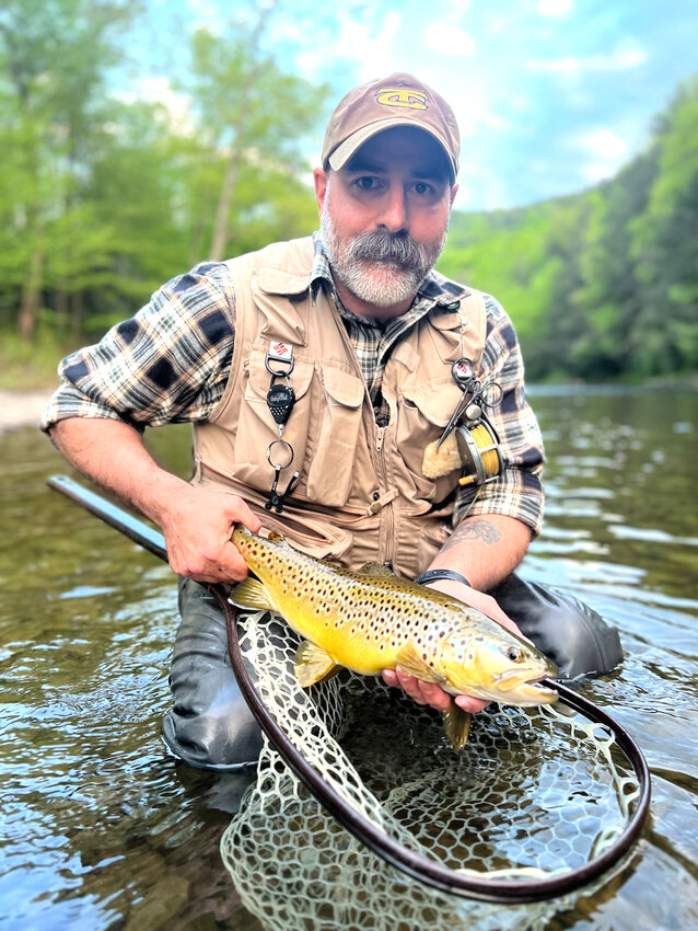Photo of a nice brown trout taken by Seth Cavarretta one evening last week while fishing the lower Beaverkill during a March Brown spinner fall.