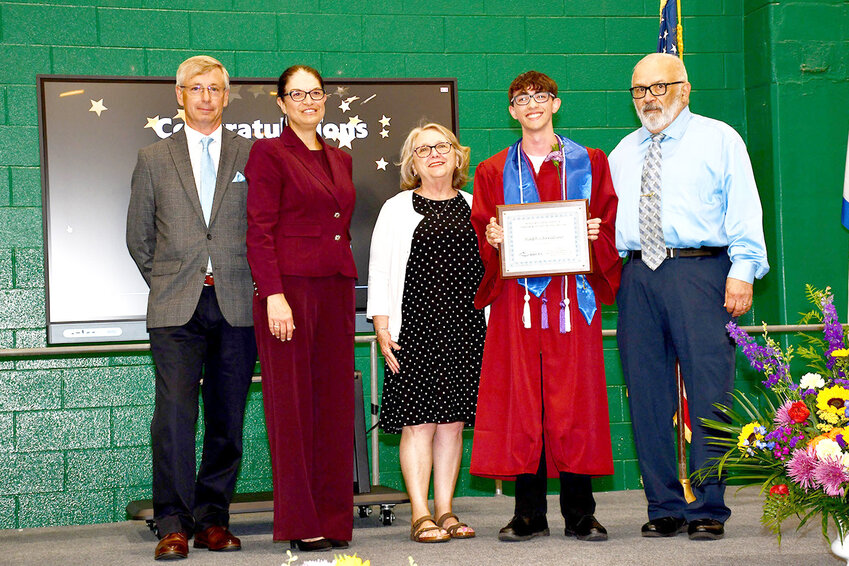Left to right: BOCES board members Keith Stryker, Jackie Rutledge and Carol Park, alongside class speaker Ralph Cherubino, and board member Anthony Sinacore.