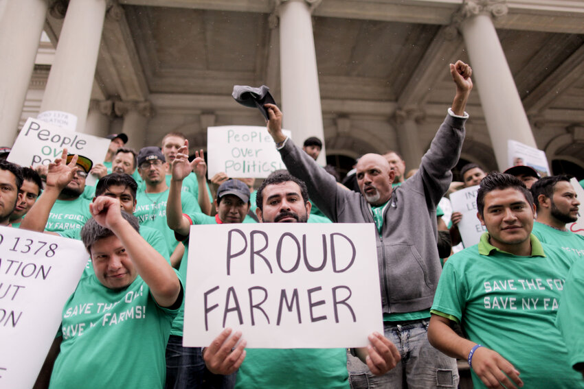 Duck farms in Sullivan County breathe a sigh of relief as the New York Supreme Court in Albany rules against New York City&rsquo;s 2019 ban on the sale of foie gras. Pictured here are duck farm workers protesting the ban in 2019 on the steps of NYC&rsquo;s City Hall.