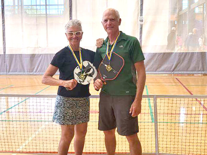 Joanne Dondero (left) with her Mixed Doubles partner, Bill Bolte, won Gold at the Empire State Senior Games.