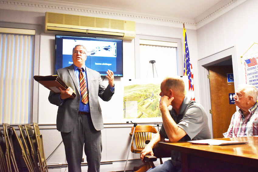 A representative of Livingston Legacy Holdings spoke on behalf of the project’s waiver request during the public hearing. At left are Rockland Town Councilmen JR DeVantier and Ed Edwards.