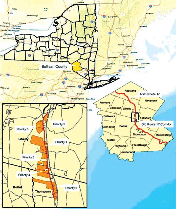 A map of the Old Route 17 Corridor (inset) which a $20 million FAST NY infrastructure award will help build up.