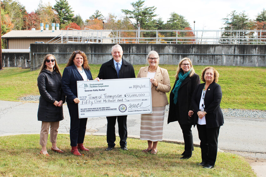 From left, Town of Thompson Deputy Supervisor Melinda Meddaug, EPA Regional Administrator Lisa F. Garcia, Town of Thompson Supervisor Bill Rieber, NYS EFC CEO Maureen A. Coleman, NYS DEC Region 3 Director Kelly Turturro, Sullivan County Chair Nadia Rajsz.