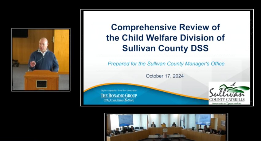 Tim Ball of the Bonadio Group presents a review of Sullivan&rsquo;s Child Welfare to the Health and Human Services Committee of the Legislature.