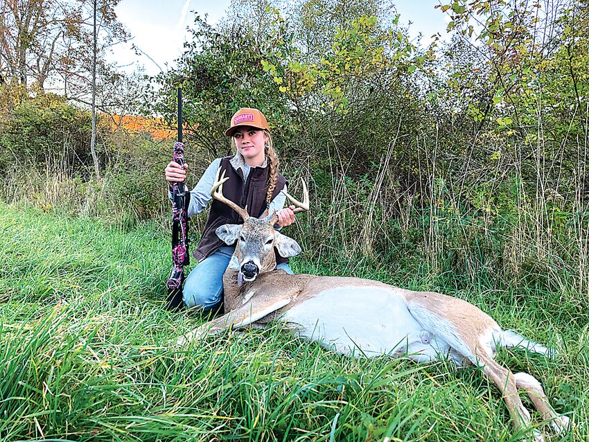 Colleen Hirsch-Age 14, 8 pointer, .308 rifle, taken Saturday, 10/12 in The Beechwoods with dad, David Hirsch.  This is her 3rd year in a row bagging a Buck during the youth hunt.