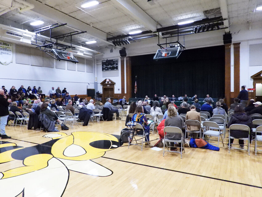A split crowd of community members championing private, business-related and environmental interests and concerns expressed their varied opinions on the accepted DEIS regarding the proposed Camp Fimfo at the Eldred Junior/Senior High School Wednesday evening.