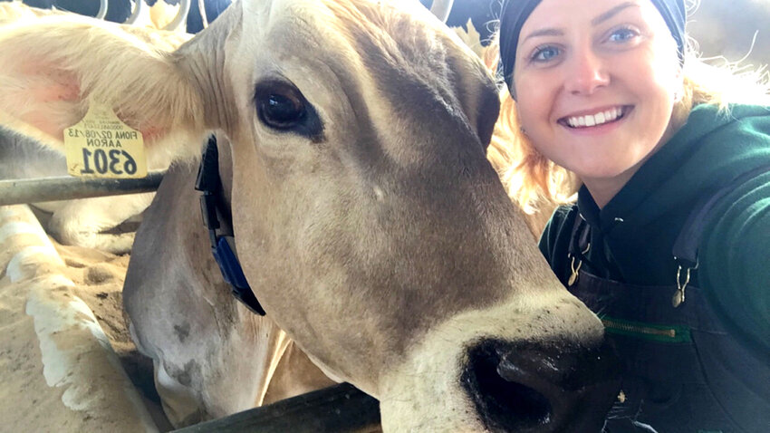 Dr. Kasey Barber is the newest Veterinarian at the Youngsville Clinic, whose passion for animals, like this Brown Swiss cow, is a driving factor for her budding career in medicine.