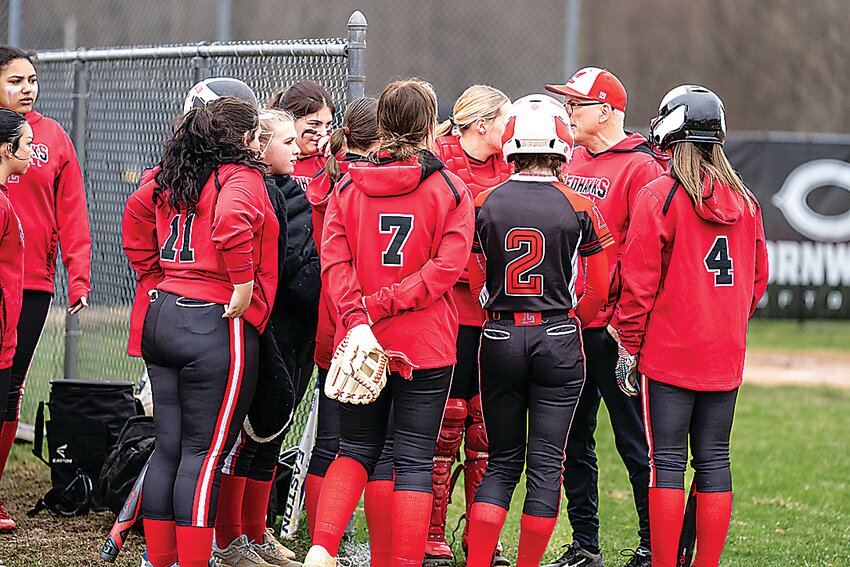Coach Philips talks with the team during Wednesday&rsquo;s game in Cornwall.