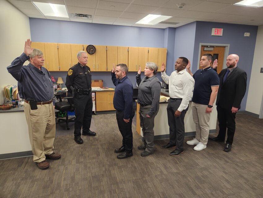 From left to right: Sullivan County Clerk Russell Reeves and Sheriff Mike Schiff are joined by Dylan Newman, Dominique Smith, Tommy Watson, Jr., Jonathan Cordero and Craig Rutledge