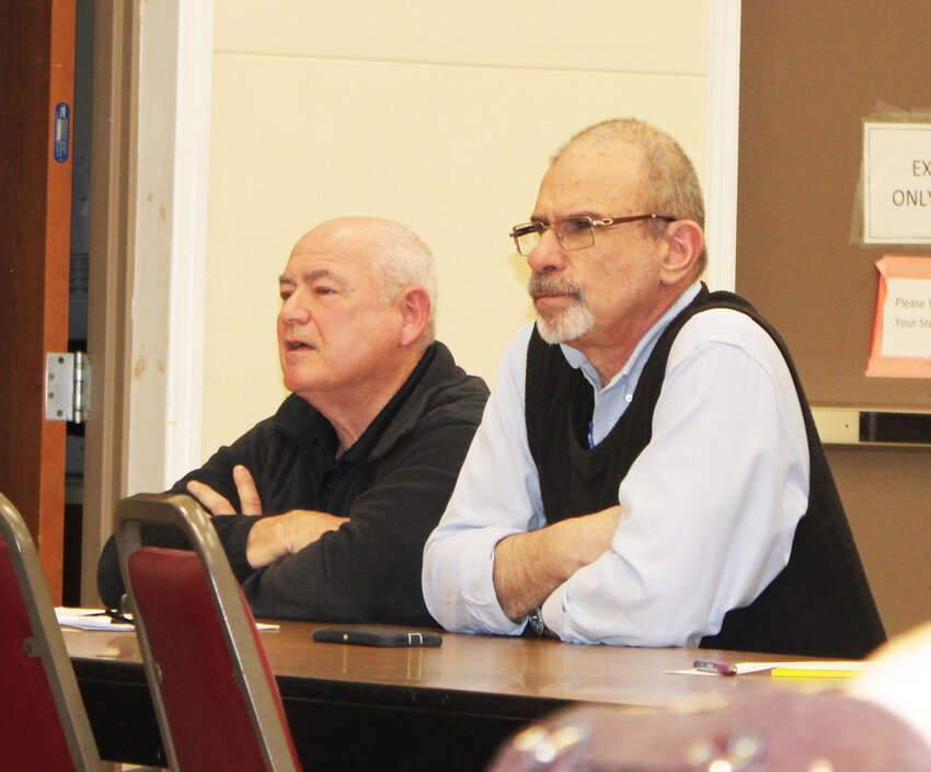 Westbrookville’s Edward Bloom, left, and Frank Giraldi, right, discussed with the Mamakating Town Board that the Fire Department has been looking to cut unnecessary costs.