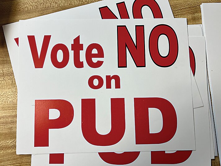 A sign showing disapproval of the  PUD proposal, alterations and their very existence as seen at recent Liberty Town Board meetings before the law&rsquo;s complete termination last week.