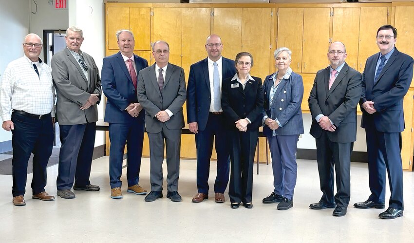 Pictured left to right: Raymond L. Walter, Director Emeritus; Edward T. Sykes, Vice Chairman of the Board; Frederick W. Stabbert III, Secretary of the Board; Kenneth C. Klein, Chairman of the Board; George W. Kinne, Jr., President & CEO; Tanya C. Hahn, EVP/Chief Lending Officer; Karen Fisher, Board of Director; David W. Bodenstein, Board of Director; and John A. Russell, EVP/Chief Financial Officer.
Missing from the photo are directors Andrew Pavloff and Elizabeth Rowley.