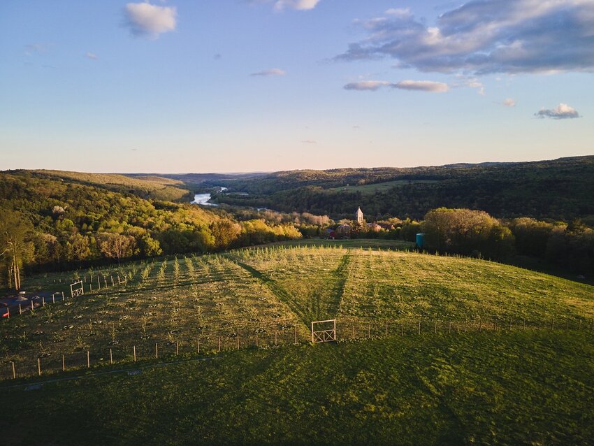 A view from Seminary Hill Cidery with the Delaware River in the distance.