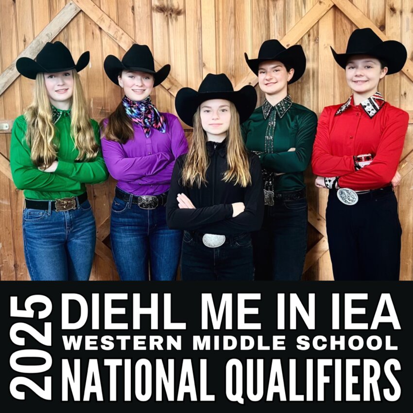The 2025 Diehl Me In IEA Western Middle School National Qualifiers, from left to right; Mia Powell, Abbie Haff, Kylie Houghtaling, Riley Eggleton and Lily Bressler.