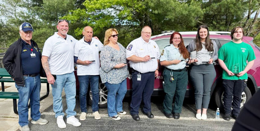Awardees honored at the EMS Appreciation Luncheon included, from the left, Mike Sherwood, Chris Tambini and Tony LaRuffa (all representing Highland Ambulance Service), Diana Duffy, Alex Rau, Susan Sherwood, Dr. Nicki Maxwell and Jayden Stephens.