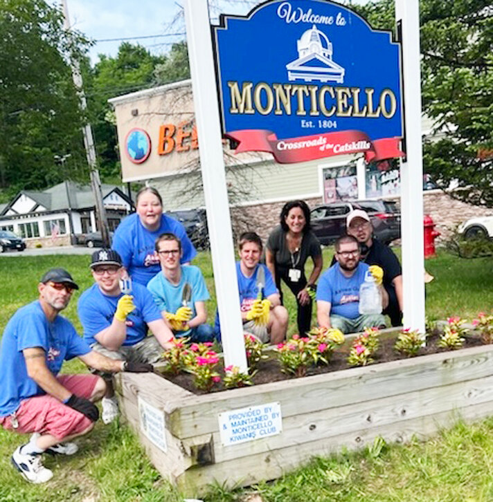 Standing – Aktion Club Advisor Kim Loucks and  Kiwanis Past Pres. Jane Sorensen, Front Row – Aktion Club members Robert Weissman, John Paxton, Willie Conklin, Harold Conklin, Andrew Barry and Gary Walling.
