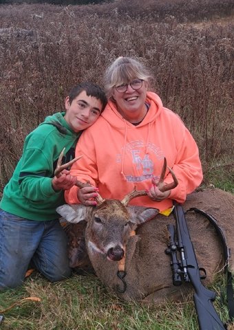 Liz Giumarra, pictured with her 14-year-old son George Nevin Jr., took this 147-lb buck in the Town of Bethel. It had a 21.5-inch left beam, 22.5-inch right beam, 21.25-inch spread and was a seven-pointer for a score of  72.25.