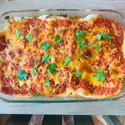 This chicken and vegetable enchilada casserole is a cross between lasagna and enchiladas and, as one of my weight watchers recipes, you won't feel guilty indulging in more than just one slice!