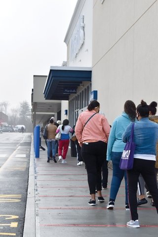 A line formed outside of the new Marshalls location in Monticello for its opening at 8 a.m. yesterday.