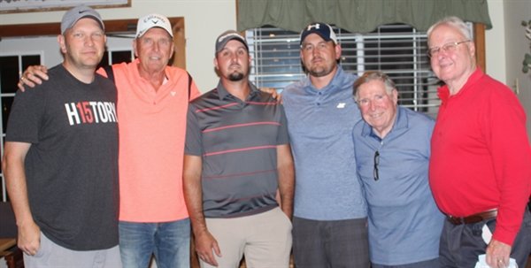 Champions of the 18-team Twin Village Golf Club Monday Night Men's league are, from the left, 1st place Chuck Husson IV and Chuck Husson III, 2nd place George Glantzis and Kevin Green and 3rd place Bob Lee and John Templin.