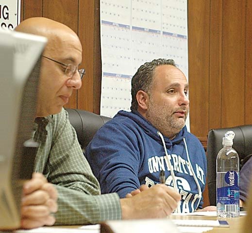 Fallsburg Supervisor Steve Vegliante (flanked by Councilman Arnold Seletsky, left) told listeners at Monday's public hearing that comments about the town's proposed zoning rewrite are welcome and may influence the development and eventual adoption of the regulations.