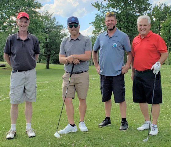 Four teams getting ready to tee off in the 16-team Thursday Travel League at the Swan Lake Golf & Country Club. Top photo golfers are Mike Lubniewski, Tyler Schmidt, Tom Ackerly and Tom Martin. Bottom photo includes Scott Mace, Ed Coney, Dean Winters and Charlie Winters.
