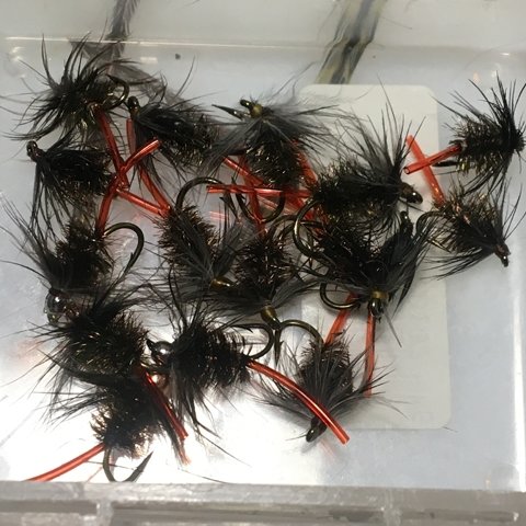 Flies tied by Jennifer Karkusian, licensed guide. She passes these out to her clients and affirms that they catch fish!  The flies are “a take-off on a hare's ear originally tied by Joe Cambridge of Ithaca.”