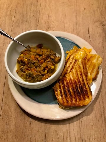 Try this with some Cochecton Fire Station's chicken soup. Filled with root vegetables, this soup is hearty and the perfect accompaniment for a grilled cheese.