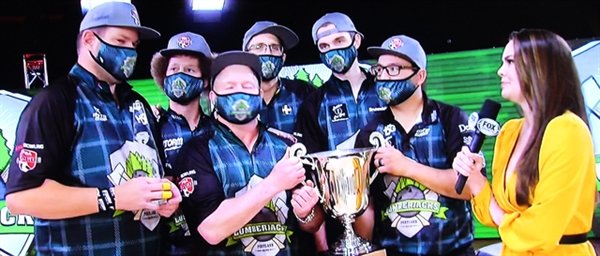 The Portland Lumberjacks are the 2020 PBA Team Champions. PBA sideline reporter Kimberly Pressler interviews the championship squad, Tim Mack, manager and team players Wes Malott, Kyle Troup, Kris Prather, Martin Lawson and Packy Hanrahan.