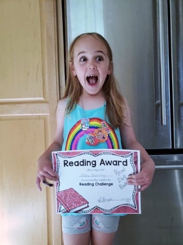 Abby Kearney, 7yrs old, read 269 books as part of the winning team of students at the George Ross Mackenzie School's first place finish during the Sullivan County Reading Challenge.
