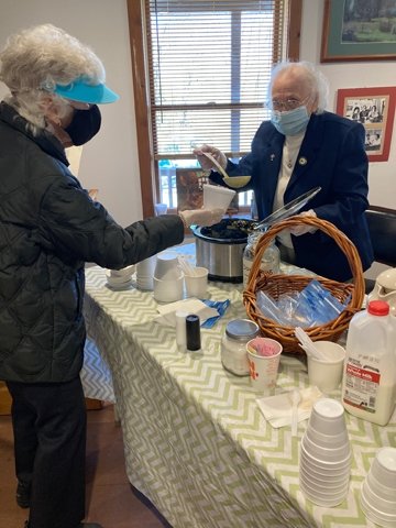Agnes Van Put ladled out her famous homemade soup to scores of trout fishers, including Joan Wulff, First Lady of Fly-Fishing, who visited the CFFCM on Saturday.