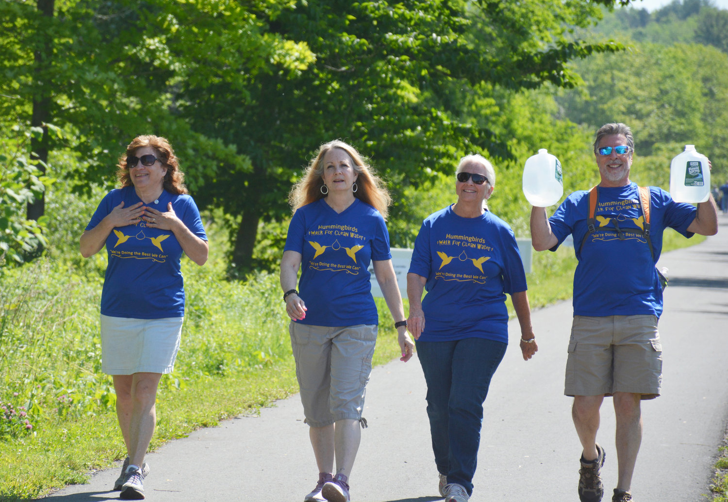 From left, the team of Hummingbird award recipients Judy Siegel (far left), Tony Marmo (far right), Lee Ann Marmo (second from left) and Liberty NY Rotary Club Treasurer Sue Kraycer, complete the Hummingbirds Walk for Clean Water.