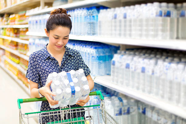 Bottled water is a popular item in most supermarkets.