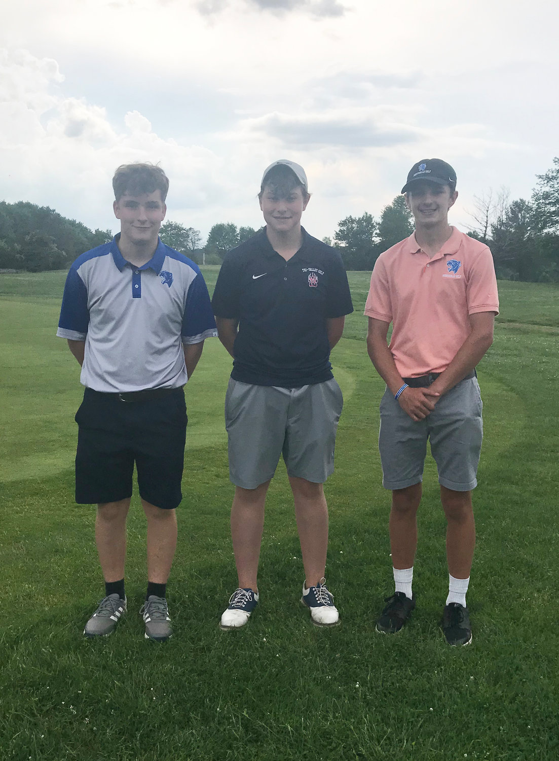 T-V’s Gavin Clarke (center) won the Sullivan County Championship at Swan Lake Golf and Country Club last week. He’s pictured with second place finisher Adam Cavello (left) and third place finisher Joseph Russo (right).