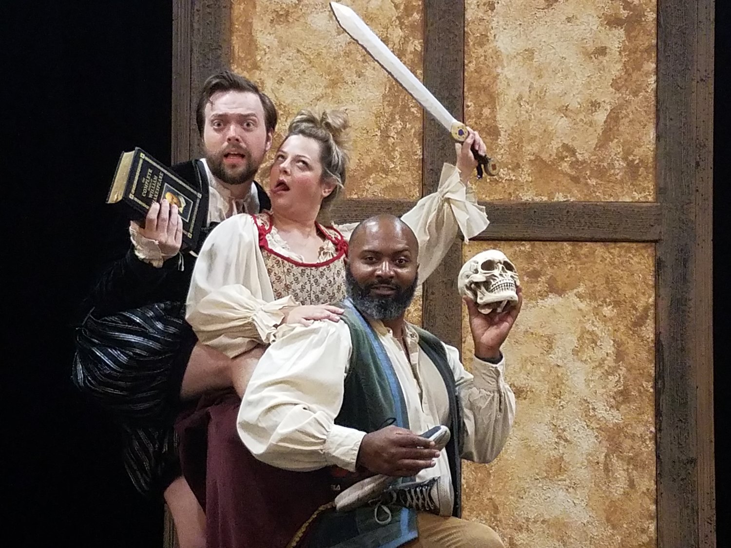 James Taylor Odom, Julia Register and Brandon Rubin perform in Shadowland’s “Complete Works of William Shakespeare (abridged) [revised]”