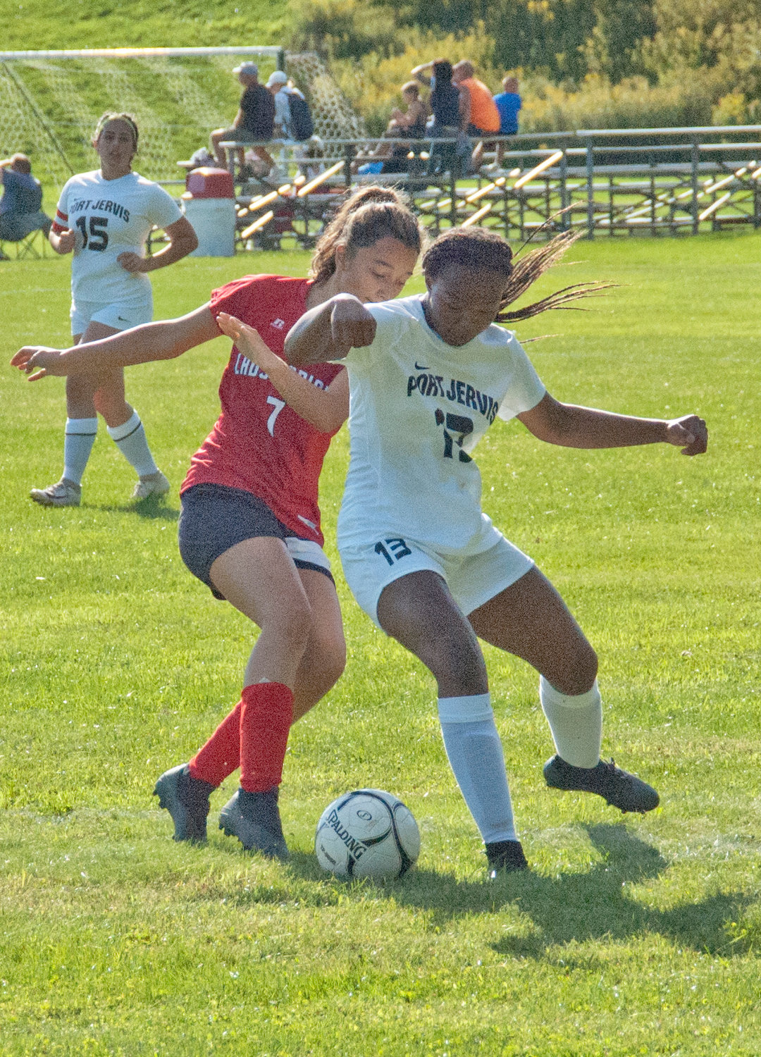 Liberty’s Hennesi Rebolledo battles for the ball. Rebolledo scored the Lady Indians’ only goal in a 6-1 loss on Tuesday.