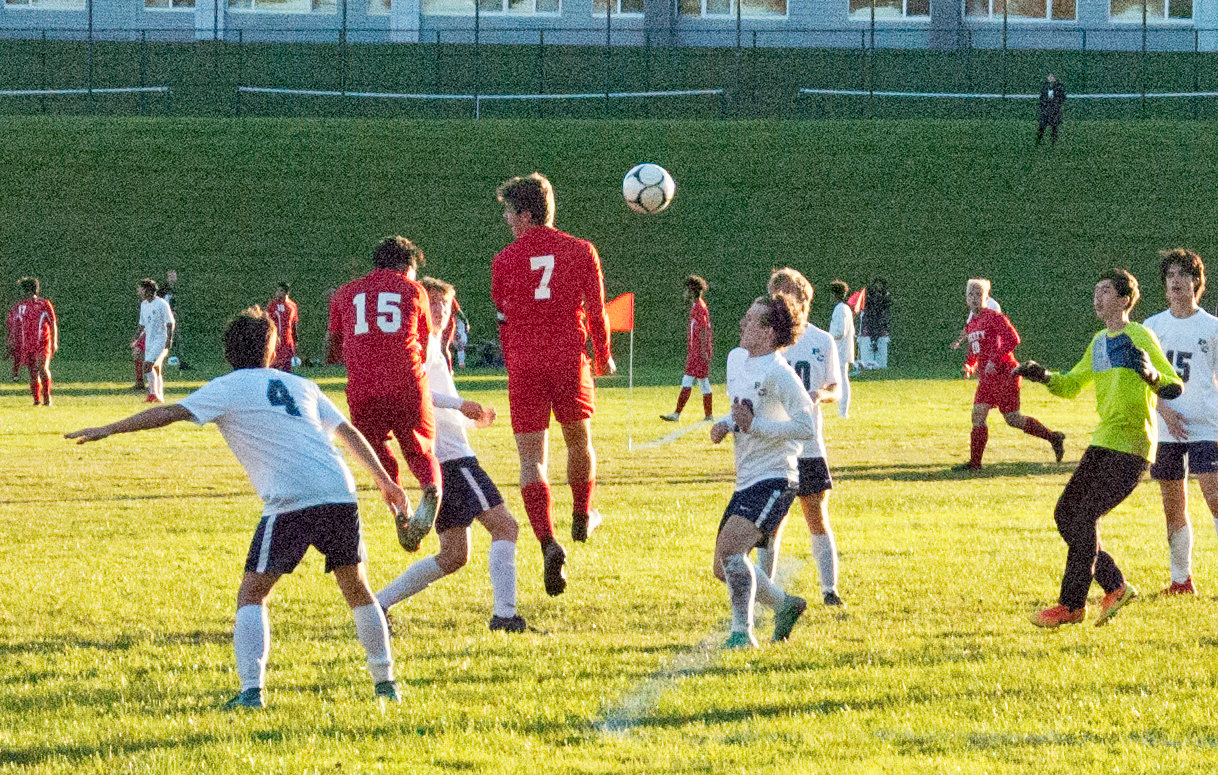 Edison Ruiz Gonzalez (15) uses his head to find the back of the net after a perfectly placed corner kick by Kacper Sandelewski.