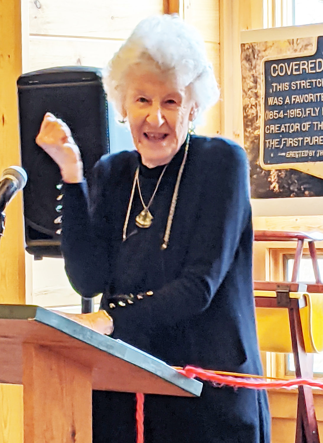 Joan Wulff sharies stories of her time with the 2021 Hall of Fame inductees at the Catskill Fly Fishing Center and Museum ceremony.