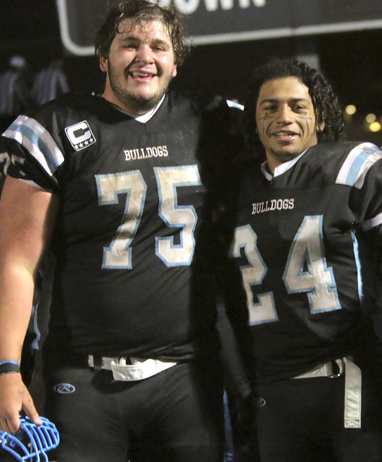 Seniors Chris Campaneilli and Tarrell Spencer are all smiles following the win.