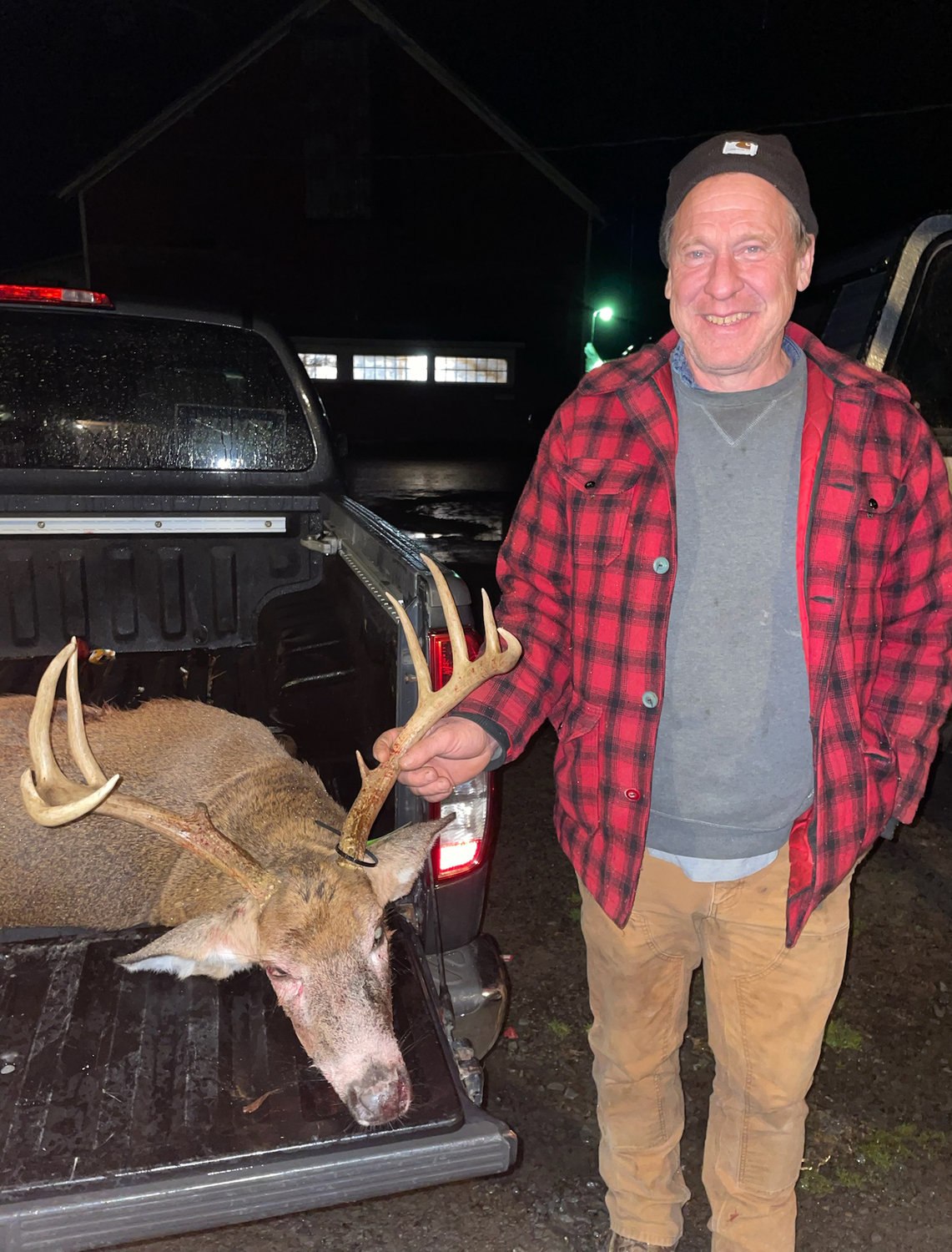 Gary Peters of Callicoon took this beautiful 10-pointer on Sunday, the second day of rifle season, in the Town of Fremont. The buck is the early leader in the 48th Annual Sullivan County Dem­ocrat Big Buck Contest.