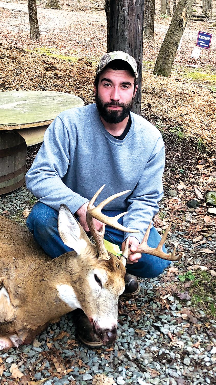 Donald Klinger harvested a 10-pointer in the Town of Fremont on November 21. The buck had 18.25 and 17.75-inch beams and a 16.5-inch spread to score a 62.50 in the 48th Annual Sullivan County Democrat/Sullivan County Federation of Sportsmen’s Club Big Buck Contest.