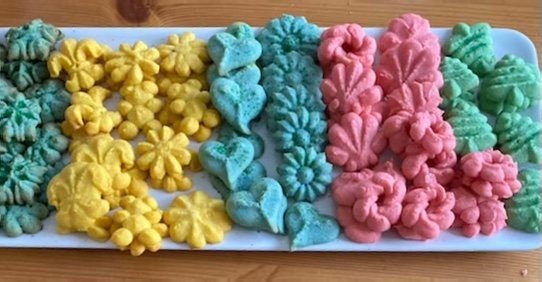 We have a rainbow of beautiful Christmas spritz cookies.