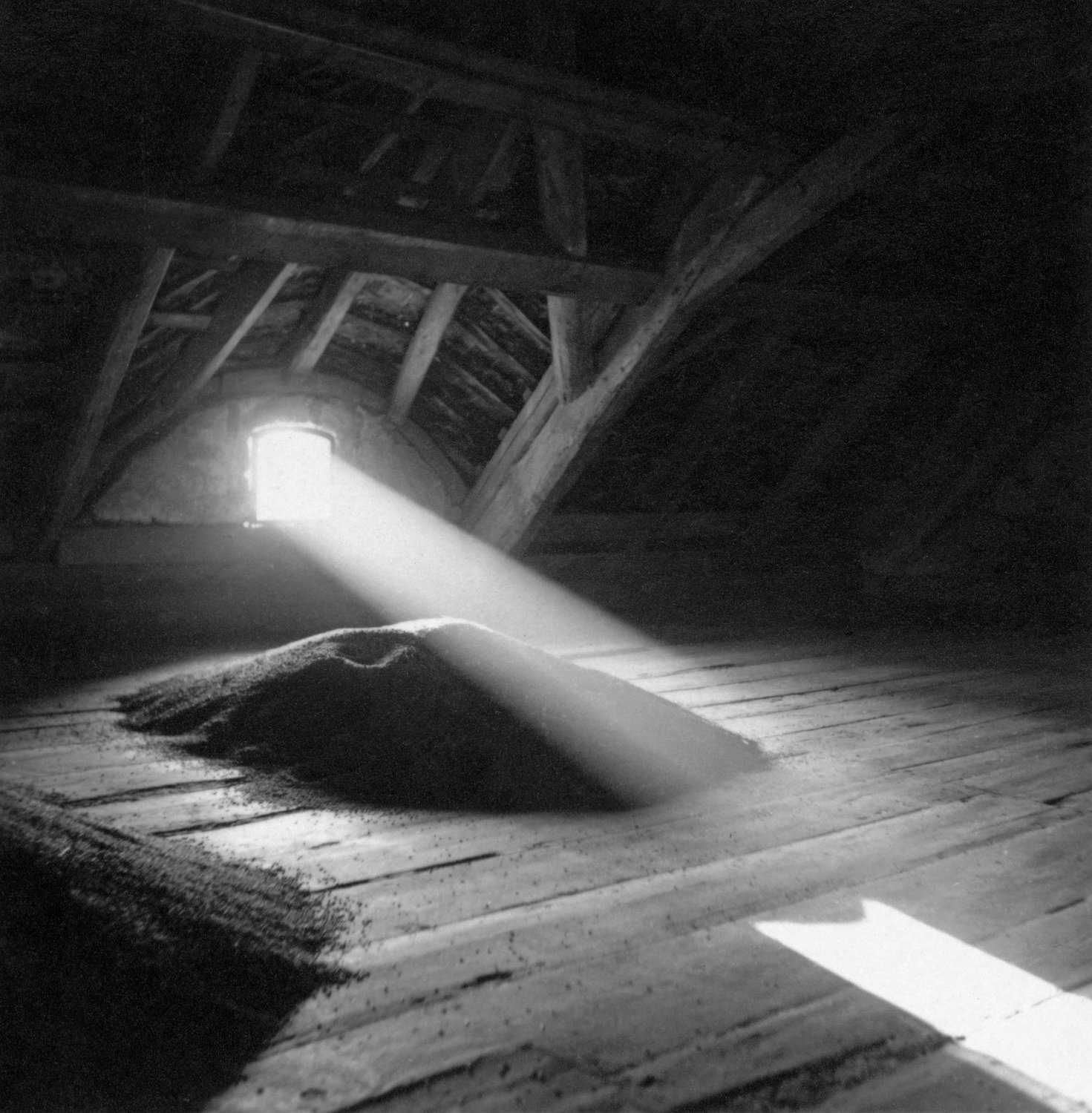 Among the photos on display will be a black and white print of a barn interior with sunlight pouring through a lone window onto a triangular pillar of grain.