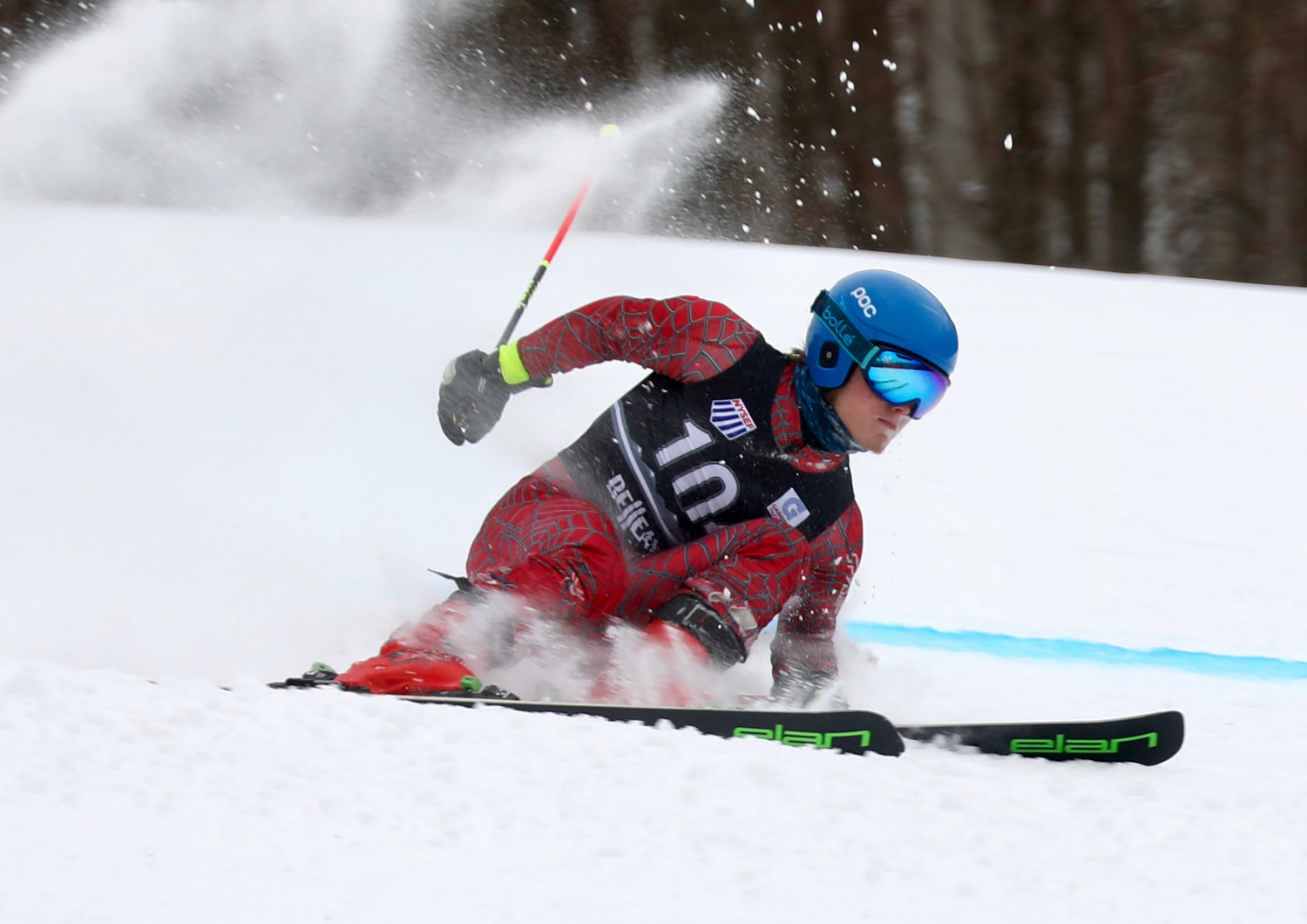 Using his edges cutting through the slalom gates, Tri-Valley junior Austin Hartman recorded fast times and finished third in both the morning and afternoon encounters.