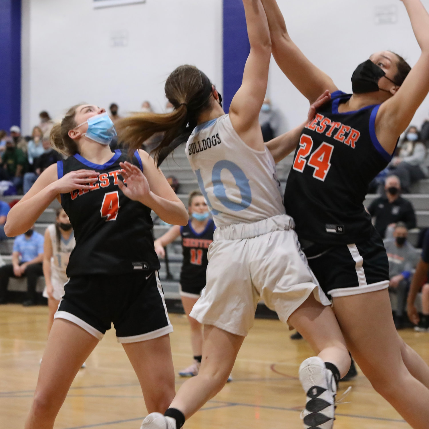 There were no easy runs to the rim. Every attempt was met by staunch defense as Grace Boyd discovered by being fronted by Allison Bono and Trinity Delgado. Trapping caused more than 20 first half turnovers, so even getting the ball down the court became problematic.