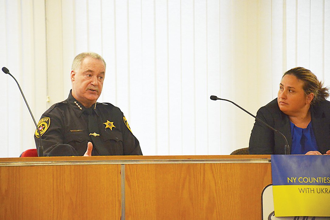 Sheriff Mike Schiff, left, and District Attorney Meagan Galligan gave an update on fentanyl and more at last Friday’s Sullivan County Drug Task Force meeting.