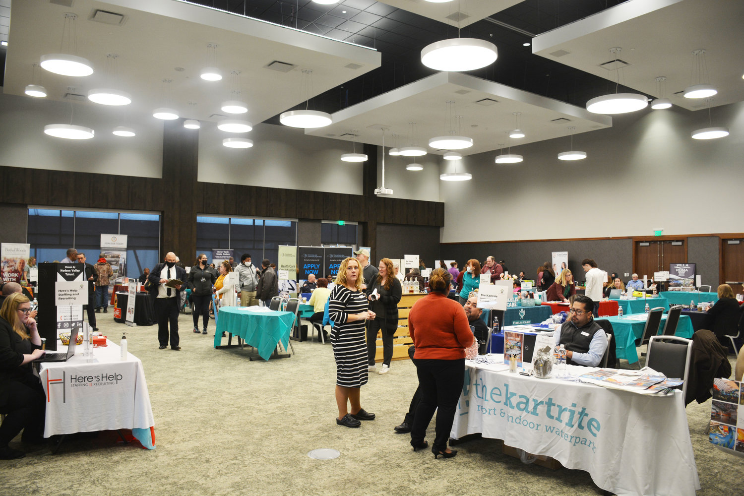 The ballroom at Kartrite Resort and Indoor Waterpark was filled with job seekers and eager employers at Wednesday’s Sullivan County Job Fair.