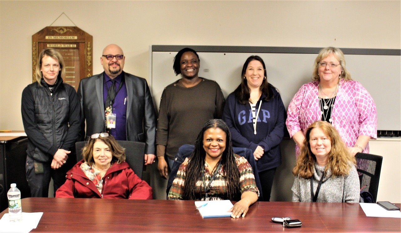 In the photo is the first organizational meeting of the committee held on April 6. Seated left to right are BOE Member and Wellness Committee member Renee Kates, Director of Family and Community Engagement Dr. Aleta Lymon, and Faculty Advisor to SGA Elisa Baum; standing left to right are Chair of the FCSD Wellness Committee Suzanne Lendzian, FCSD School Superintendent Dr. Ivan Katz, Parent Teacher Organization President Verna Greer, Chair of BOE Community Relations Committee Fiorella Muscia, and Assistant Superintendent of Schools Dr. Sally Sharkey.  Not pictured is Wellness Committee Member Larry Schafman, who was busy taking the photo.