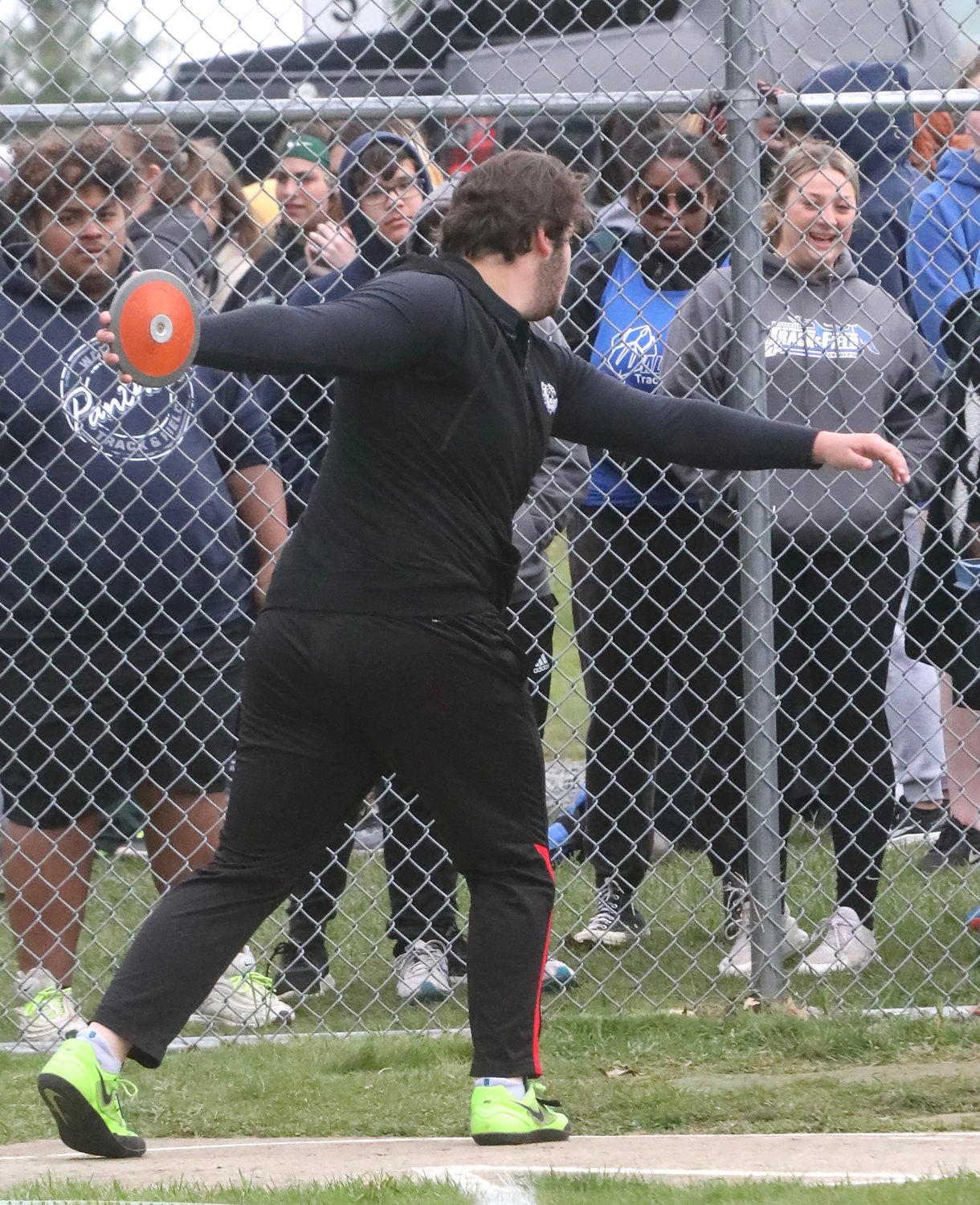Sullivan West’s Chris Campanelli spins in anticipation of his PR throw of 140-07 in the discus. He won the event.