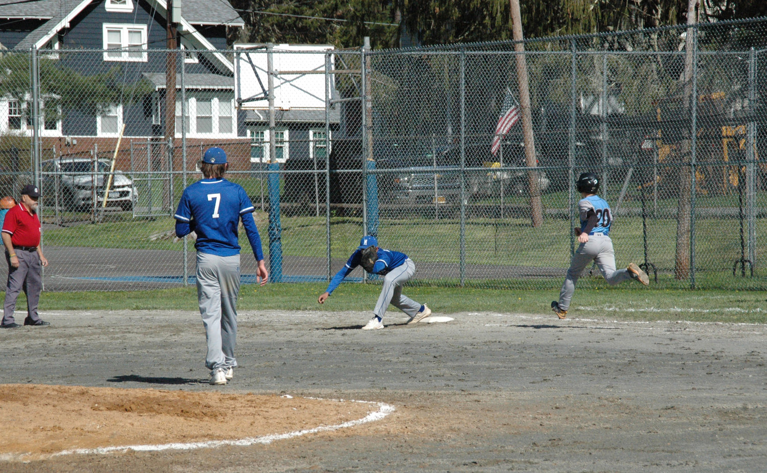 Panthers first baseman Ayush Patel stretches to get the out.
